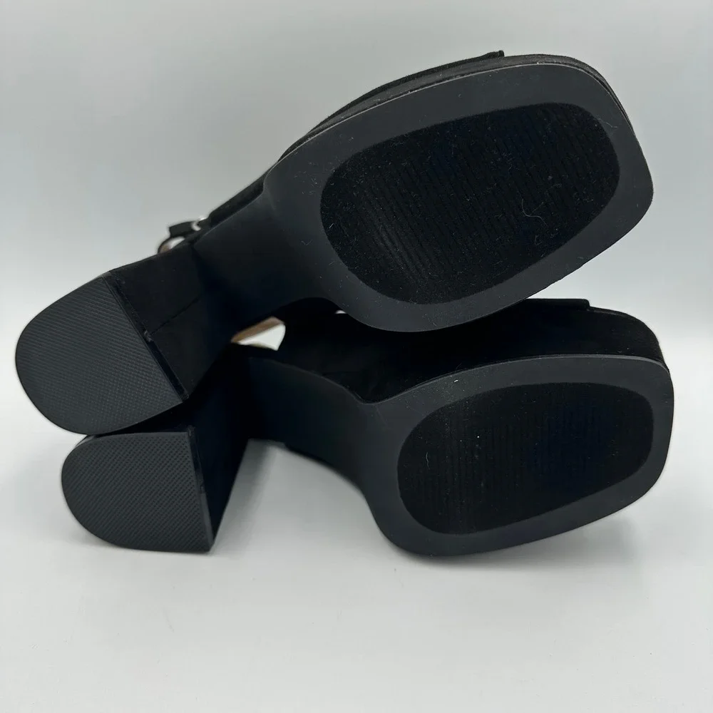 JustFab Hadley Black Platform Block Heeled Sandals Sz 8 NIB Bratz Style Peep Toe